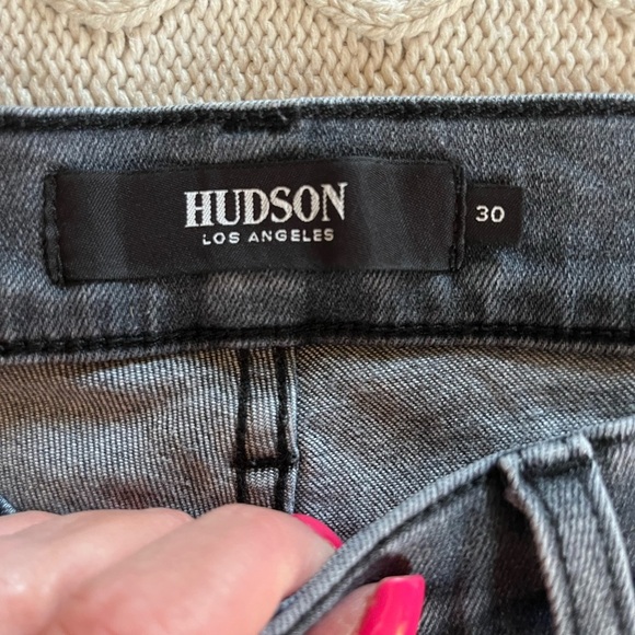 Hudson Los Angeles Charcoal Gray Straight Distressed Designer Jeans Size 30 - Picture 10 of 16